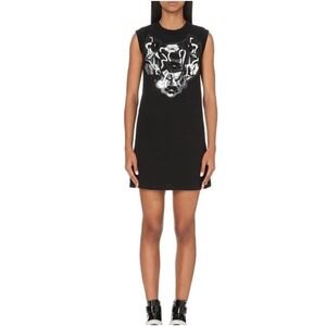 Christopher Kane Black Sleeveless Sweatshirt Dress Metallic Floral Applique M